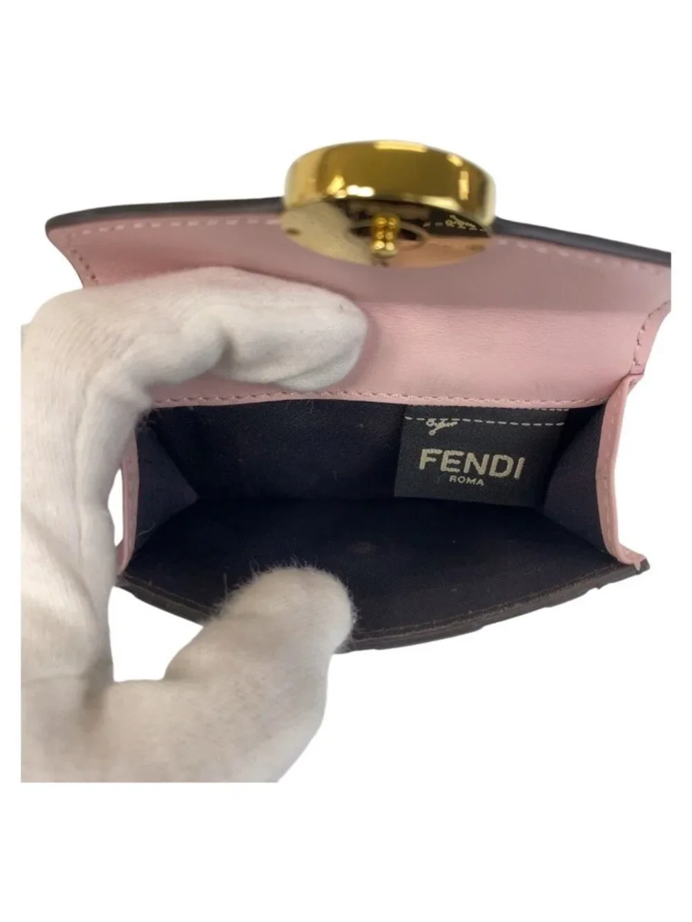 Fendi Zucca Is Pink Brown Gold Leather Folded Wallet Compact
